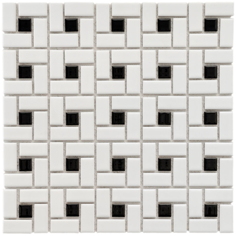 EliteTile Retro Random Sized Porcelain Mosaic Tile in White/Black